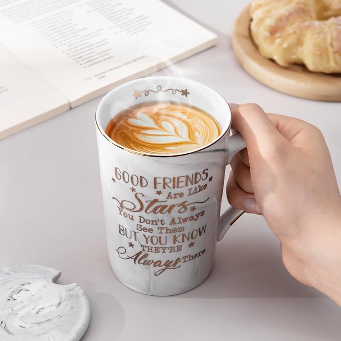 Best Friend Birthday Gifts for Women, Friendship Gifts for Women, 14 Oz Mug | Grey Ceramic Marble Coffee Mug with Spoon, Lid, Card, Gift Box, Perfect Birthday Present for Her, Friend, BFF, Bestie, Sister - Image 4