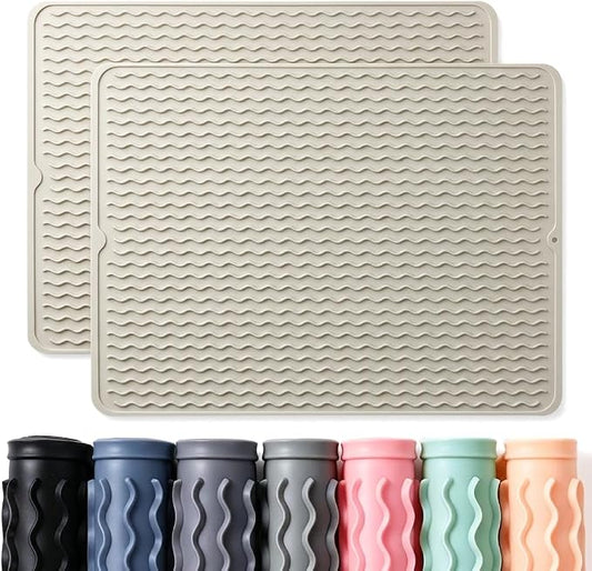 2 Pack Caketime Silicone Dish Drying Mat for Kitchen Counter Cooking Baking Under Sink Protector Espresso Machine Accessories Stone Rack Trays Drain Extra Large 24"x18" by CAKETIME