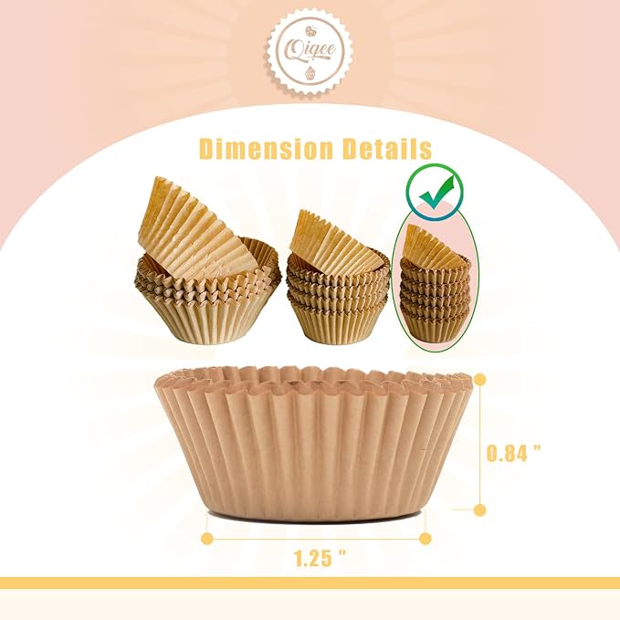 qiqee 600 Count Mini Cupcake Liners Natural Muffin Liners Food Grade Brown Baking Cups Paper No Smells（Small Size） - Image 2