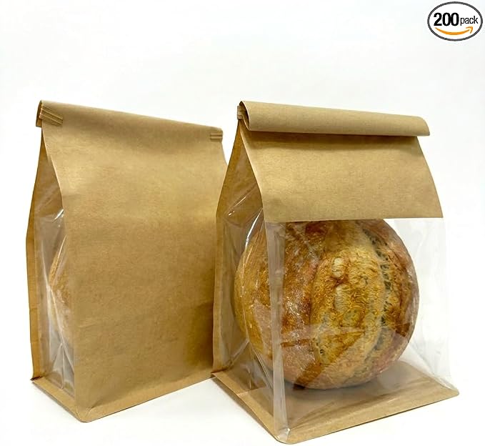 200 Pack Eco-Friendly Kraft Paper Bakery Bags with Clear Window, Reusable Tin Tie Tab Lock for Sealed Freshness, Baked Goods Packaging for Gifting and Bake Sale Medium(6.3*10.2*5.1Inches) by Unknown