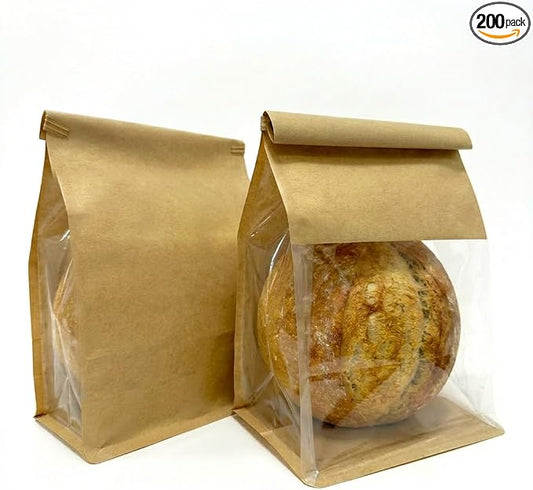 200 Pack Eco-Friendly Kraft Paper Bakery Bags with Clear Window, Reusable Tin Tie Tab Lock for Sealed Freshness, Baked Goods Packaging for Gifting and Bake Sale Medium(6.3*10.2*5.1Inches) by Unknown