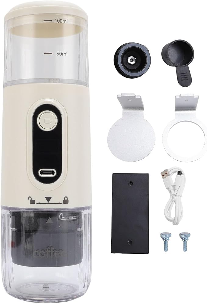 GOTOTOP Portable Coffee Machine, ABS Travel Coffee Maker with 2500mAh Rechargeable Battery, Capsule and Ground Compatible, 100ml for Camping Hiking Car Office (White) - Image 6