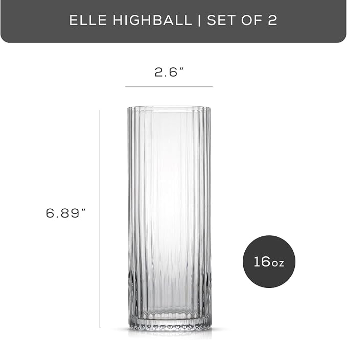 JoyJolt Elle 16oz Fluted Highball Glasses Set of 2, Ribbed Tall Cocktail Tumblers for Gin Juice Water, Vintage Style Drinking Glasses - Image 3