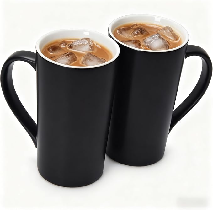 20 OZ Large Diner Coffee Mugs,Tall Beer Cups,Matte Black Couple's Cups with Handle,Oversized Cylindrical Design Modern Ceramic Tea Cup for Dad Mom Friends Gift.Set of 2 - Image 3