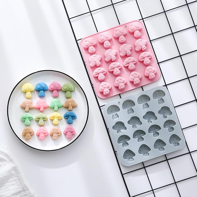 32 Cavities Mushroom Shape Candy and Chocolate Silicone Molds,Unique and Cute, Non-Stick, Baking Molds for Making Birthday Cake, Cake Decoration, Jelly, Cupcake, Ice Cubes 2 Count
