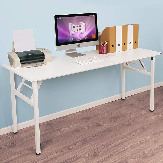 DlandHome 62 Inch Large Folding Computer Desk, Fully Assembled, White | Foldable Writing Table for Bedroom Dorm, Conference Table for Home Office, Wood Top Metal Frame, Collapsible Easy Storage - Image 8