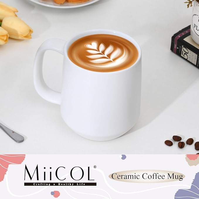 Miicol 16 oz Large Ceramic Coffee Mug, Tea, Mulled Drinks Cup, Gift for Office Staff or Home Using, Microwave and Dishwasher Safe, Frosted Surface, White - Image 2