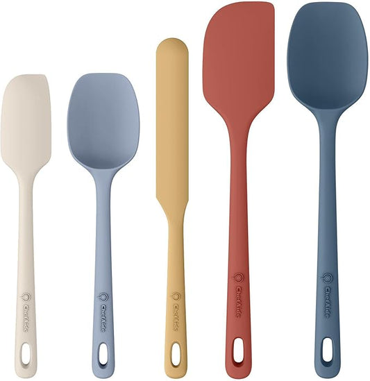 ChefAide 5 Pieces Silicone Spatula Set, Food Grade Rubber Spatula, Upgrade Strong Handle with Ergonomic Grip, Heat Resistant Up to 600°F for Nonstick Cookware, Cooking by ChefAide