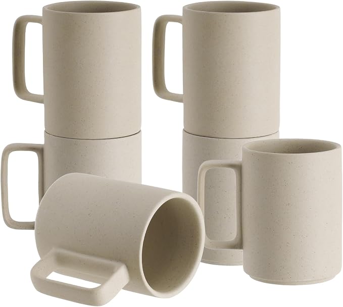 E-liu Large 15 Ounces Porcelain Coffee Mug Tea Mugs Set of 6 | Cups for Coffee, Tea, Cocoa, and Mulled Drinks , Dishwasher & Microwave Safe Gift Sets, Unglazed (Natural) by Creatingwarmandrefinedlifestylekitchenandhomeessentials