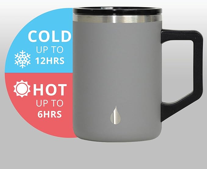 Elemental Insulated Coffee Mug - Triple-Wall Stainless Steel Summit Travel Cup for Hot and Cold Drinks - Thermal Coffee Mug with Lid and Handle for Camping, Office & Travel 16oz - Graphite - Image 5