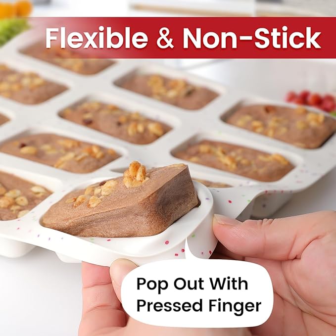 Mini Loaf Pan, Silicone Mini Bread Loaf Pans 12 Cups for Baking Mini Bread, Brownie, Cornbread, Cheesecake, Soap Nonstick