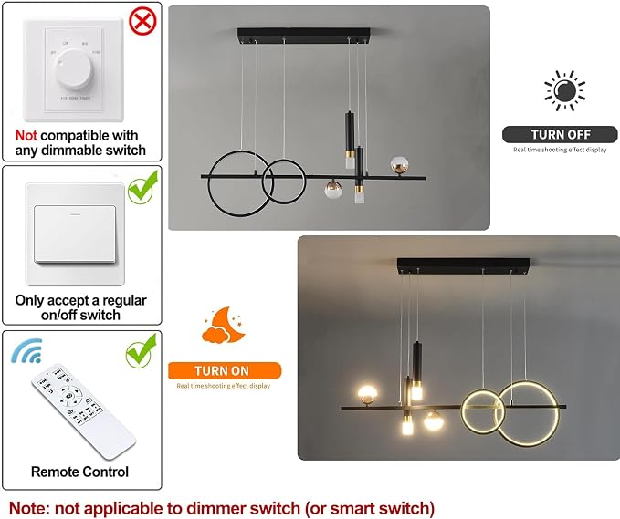 Siittoo Modern Linear Chandelier, Dimmable LED Pendant Light with Remote | 39.4" Black Gold Hanging Light Fixture, 48W Kitchen Island Pendant Lighting for Dining Room and Living Room - Image 4