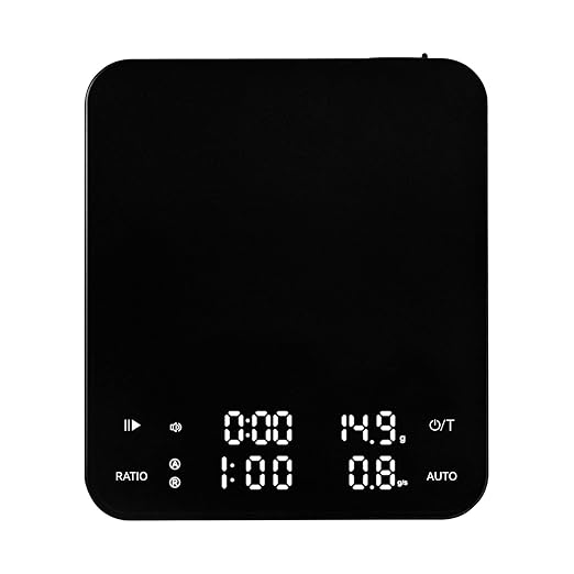 Coffee Scale with Timer, Rechargeable Digital Scale, Ratios & Flow Rate Display, Barista-Grade for Pour-Over, Espresso, French Press – 2kg/0.1g, Black