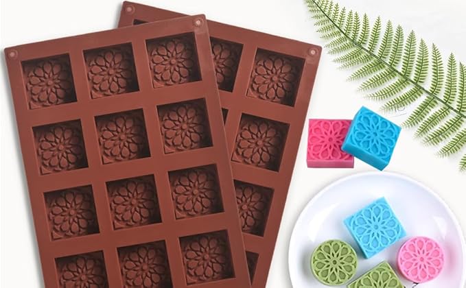 15 Cavities Square Silicone Molds, Non-Stick, Food Grade, Flexible, and Durable Molds for Baking, Soap Making, Candy, Dessert, Ice Cube and Crafts, Pack of 3
