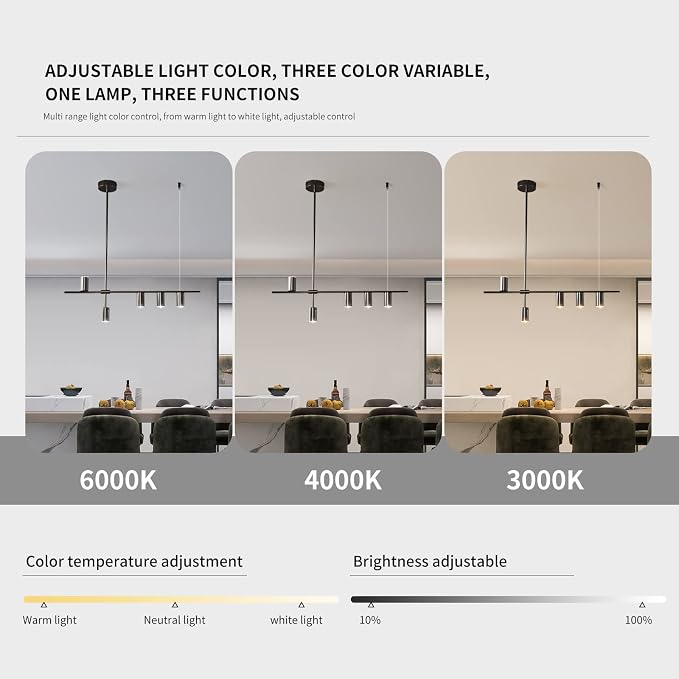 Siittoo 39" Modern LED Pendant Light, Dimmable Black Kitchen Island Light | 35W Adjustable LED Pendant with Remote, 3000K-6000K Dimming for Kitchen Island, Dining Room & Office - Image 4