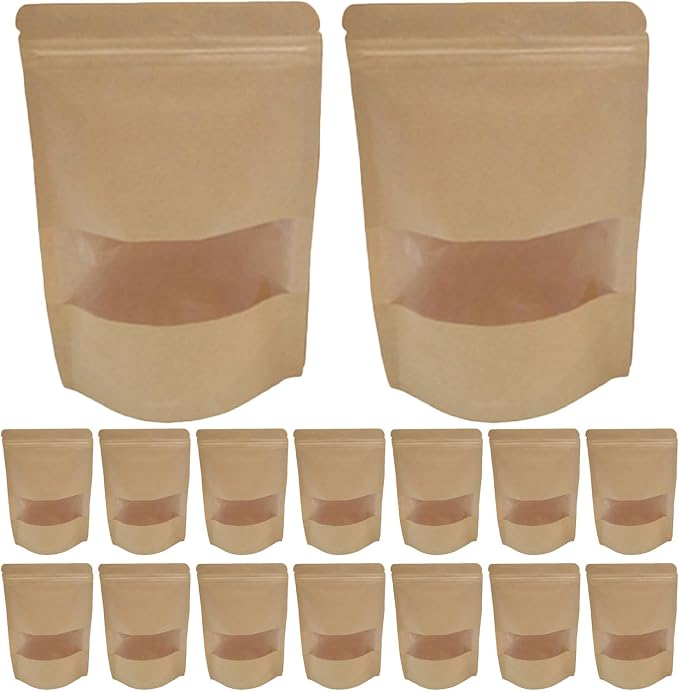 50pcs Kraft Paper Self-sealing Bags with Window Resealable Food Bags for Bread Cheese Packaging and Pantry Organizing by JEWEDECO