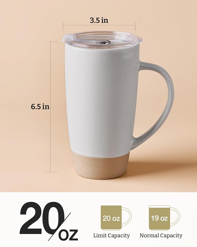 famiware Milkyway Coffee Mug, 20oz Large Coffee Mug, Ceramic Mug with Lid, Tea Cup with Handle for Latte, Tea, Cocoa, Milk, Home & Office, Light Gray - Image 5
