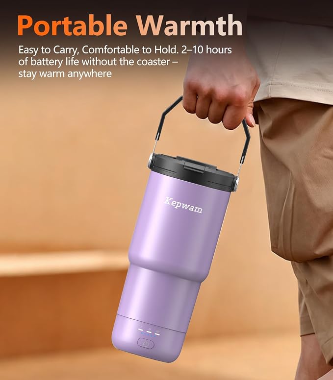 Kepwam Heated Coffee Mug Rechargeable T3, 20oz Self-Heating Travel Mug for Coffee with 1℉ Precise Temperature Control & App, Portable Cup Warmer for Outdoor & Car (Fits Cup Holders) - Image 5