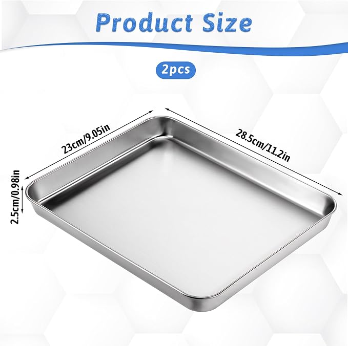 2Pcs Toaster Oven Pans for Baking, 9x11 Baking Sheets Cookie Sheet Stainless Steel Small Replacement Trays for Toaster - Image 2
