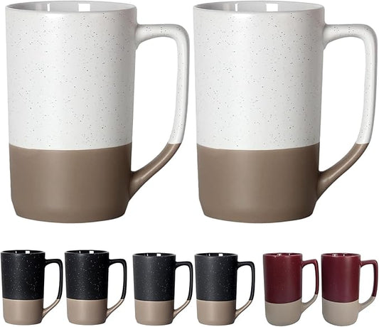 16 OZ Tall Coffee Mugs with Speckled, Large Diner White Cups with Handle, Bulk Ceramic Cup for Porcelain Cup or Mug Lovers DIY Gifts, Safe for Dishwasher, Microwave, Set of 2 by NBABSR