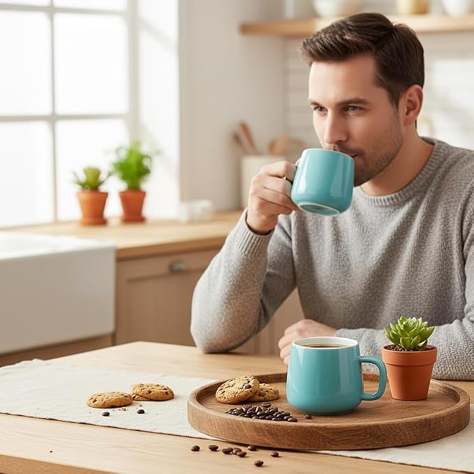 Teocera Coffee Mugs Set of 6-12oz Chip-Resistant Ceramic Cups with Ergonomic Handle | Dishwasher & Microwave Safe Turquoise Mugs | Keeps Beverage Hot, Perfect for Family Kitchen & Holiday Gifts - Image 5