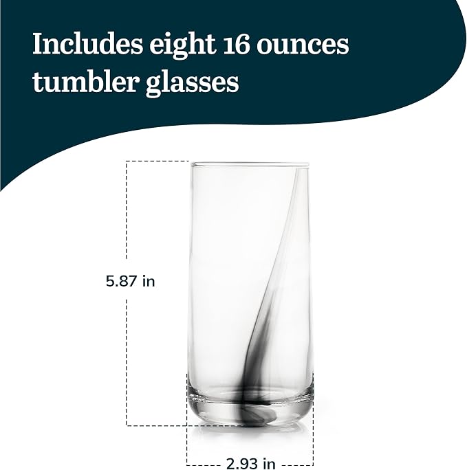 16 Oz Ascent Black Ribbon Drinking Glasses Set of 8 | Modern Black Ribbon Design, Dishwasher Safe & Easy to Clean, Durable for Everyday Dining and Entertaining - Image 3