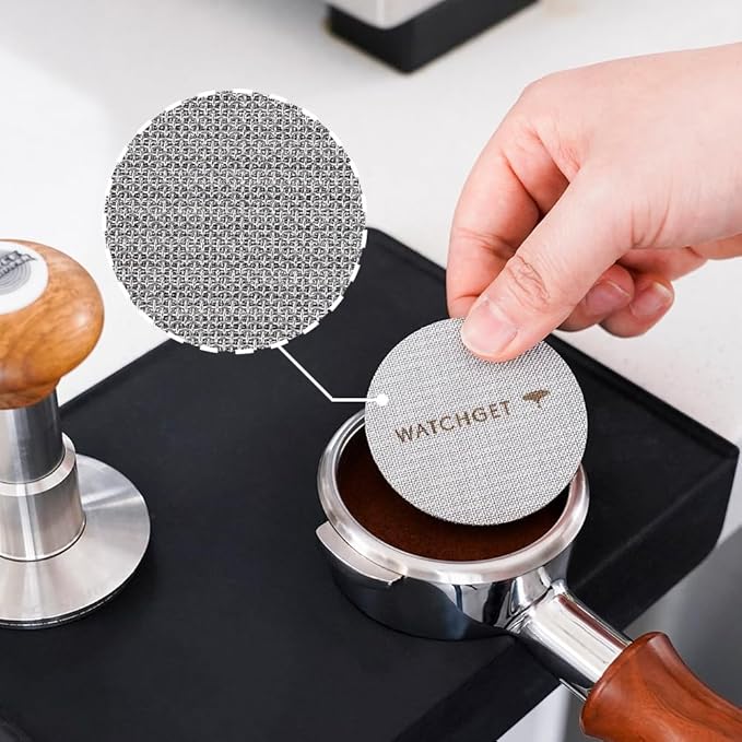 watchget 58.35mm Espresso Puck Screen, Lower Shower Screen 1mm Thickness 150μm Metal Reusable 316 Stainless Steel Fine Coffee Filter Mesh for Espresso Protafilter Basket 58mm