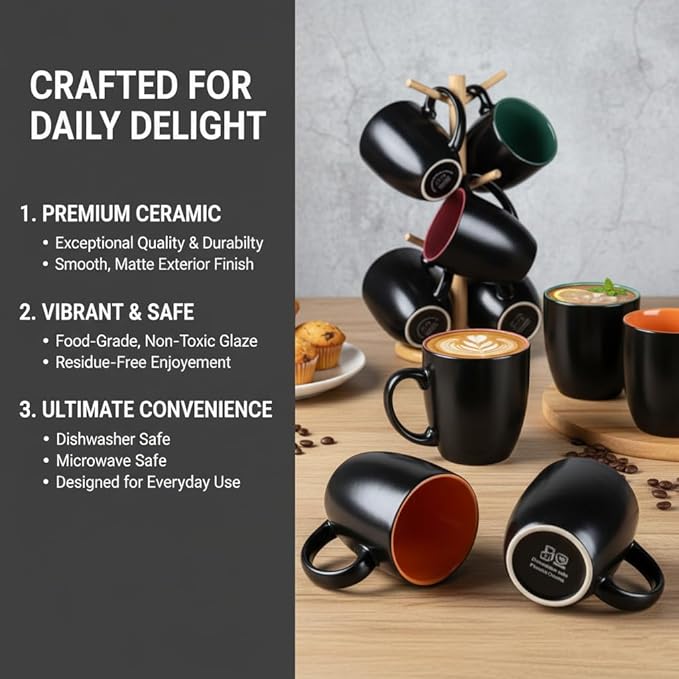 GBhome 16oz Coffee Mugs Set of 6,Ceramic Coffee Mugs for Man, Woman,Restaurant Modern Coffee Mugs Set with handle for Tea/Latte/Cappuccino/Milk/Cocoa. Dishwasher&Microwave Safe,Multi-Color,6 Pack - Image 7