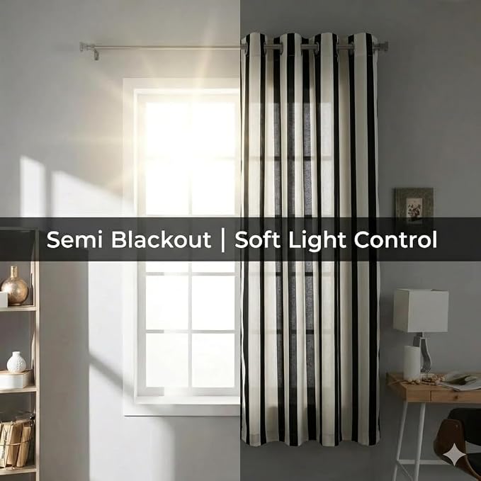 Urban Villa Cotton Grommet Curtains 50x96 (2 Panels) Black White Stripes - Image 7