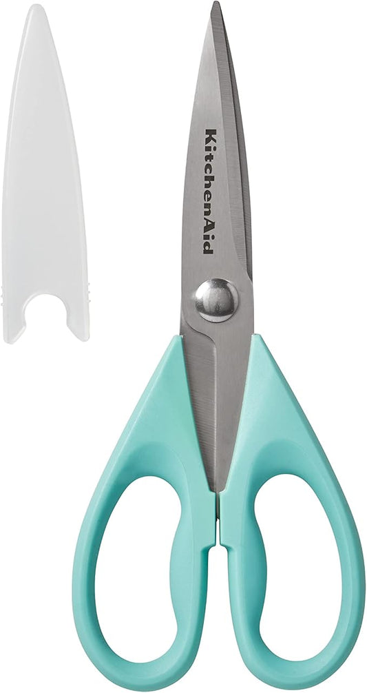 KitchenAid All Purpose Kitchen Shears with Protective Sheath Durable Stainless Steel Scissors, Dishwasher Safe, Soft Grip Comfort Handle, 8.72 Inch, Aqua Sky by Unknown