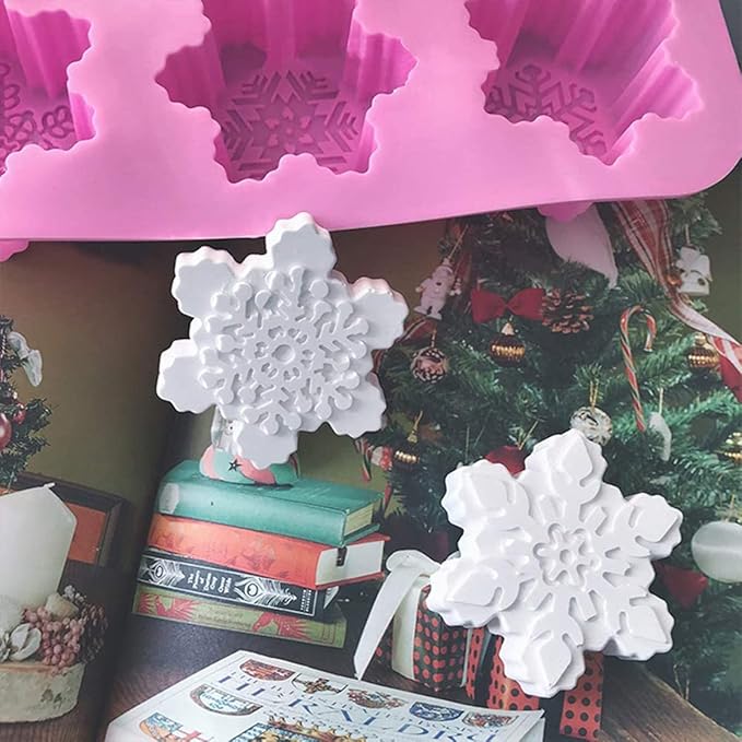 Snowflake Silicone Molds, 2 Pack Cake Pans Cookie Trays Handmade Soap Making Molds Also for Chocolate Mold Pudding Jelly Muffin Ice Cube Tray for Christmas Holiday Party Cake Decor(Pink/Blue)…