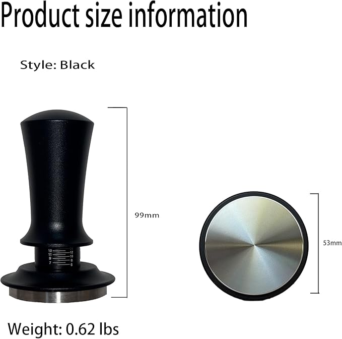 53mm Espresso Tamper, Premium Barista Coffee Tamper with Calibrated Spring, Stainless Steel Base, for Breville Series 54mm Portafilter Basket, Adjustable Depth, Espresso Manual Tamper (Black)