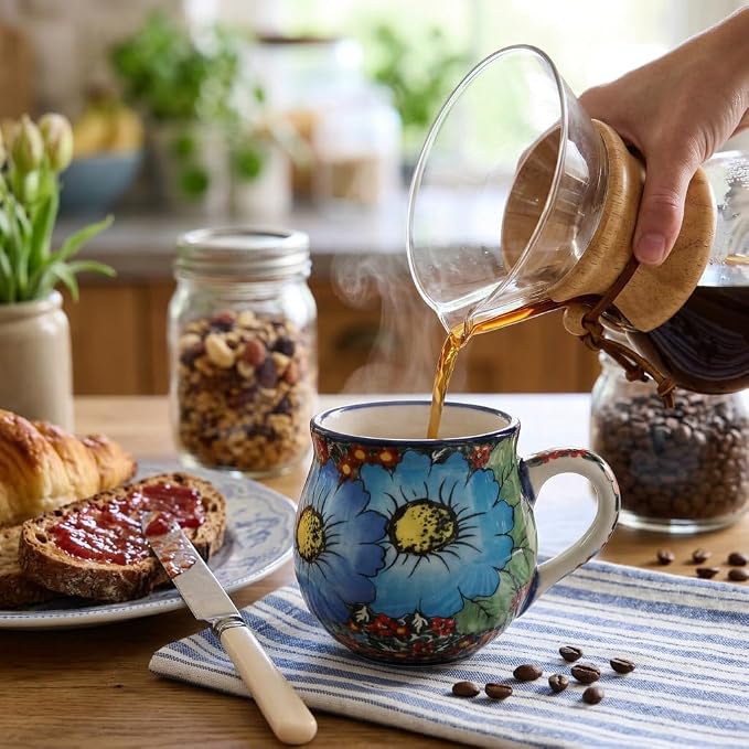ALMA 12oz Handpainted Ceramic Coffee Mugs | Microwave & Dishwasher Safe, Ideal for Morning Coffee Tea, Home Kitchen Dining Room Display, For Home Makers & Women - Image 4