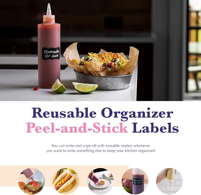 Bellemain 6-Pack Condiment Squeeze Bottles for Sauces - Includes Funnel, Erasable Marker & Reusable Labels, Perfect for Salad Dressings, Liquids, and Ketchup, Durable Plastic 12 oz Bottles