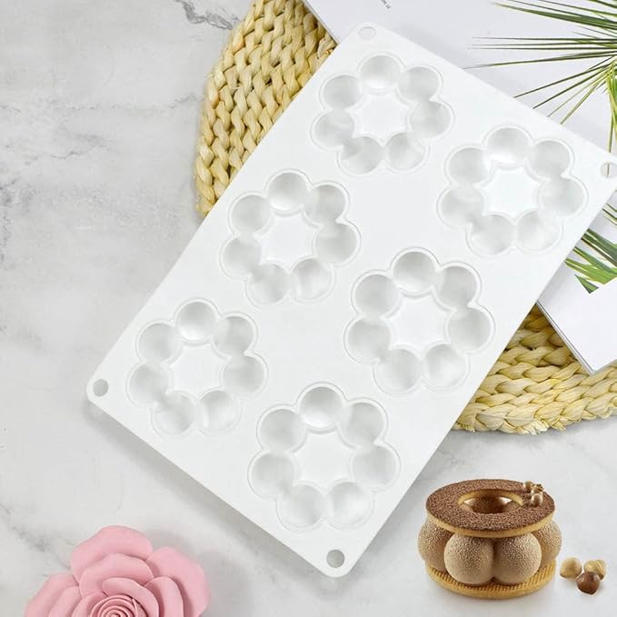 mostsom Silicone Mold Flower Shaped Silicone Donut Molds, Baking Pans, 6-Cavity Reusable Cake Maker Cookie Tray for Kitchen, Dishwasher, Oven, Microwave, Freezer Safe (Flower Donut J)