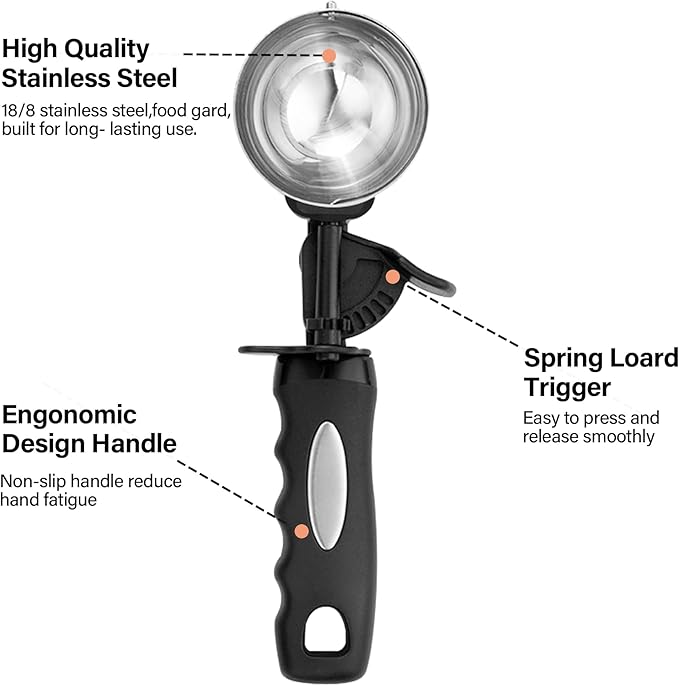 Ice Cream Scoop with Trigger, 4.9 Tbsp Cookie Scoop for Baking, 2.45 Oz Cookie dough Scooper, Large Ice Cream Scooper, Stainless Steel Portion Scoop,72.7 ML