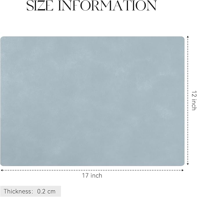 MOSAYT Vinyl Placemats Set of 6-12 X 17 Inch - Faux Leather 100% Waterproof Oil-Proof Wipeable PU Place Mats, Heat Resistant Reversible Table Mats for Kitchen, Dining, Outdoor, Light Grayish Blue - Image 7