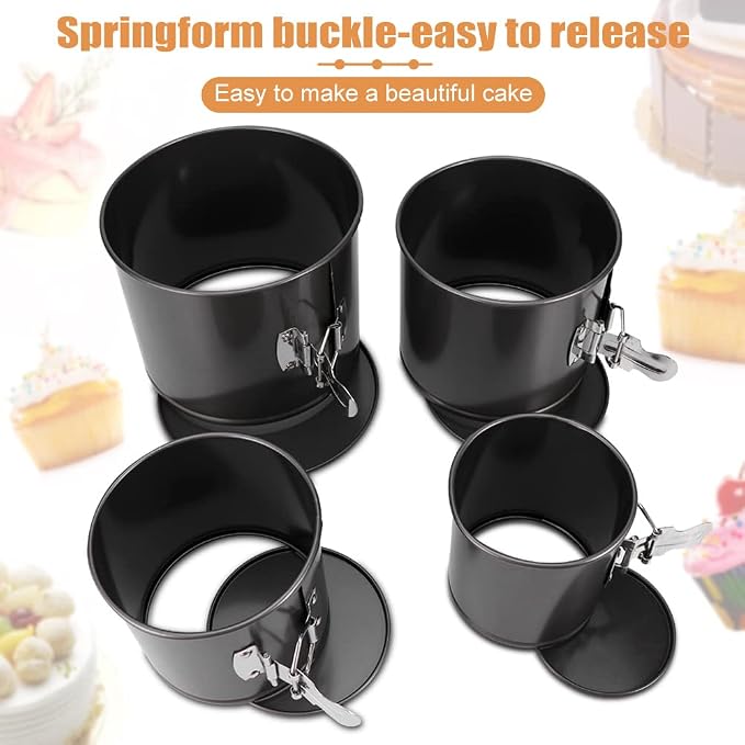 Springform Pan Set of 4,Heighten Non-stick Round Cake Pan Set with Removable Bottom,Includes 4 Pieces 4" 4.7" 5.7"6.7'',Leak-Proof Baking Pans - Image 5