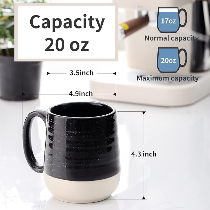 HASENSE Large Coffee Mug, 20 oz Ceramic Coffee Cup with Comfortable Handle for Office and Home, Ideal for Coffee Tea Latte, Dishwasher Microwave Safe, 1 PCS(Black) - Image 3