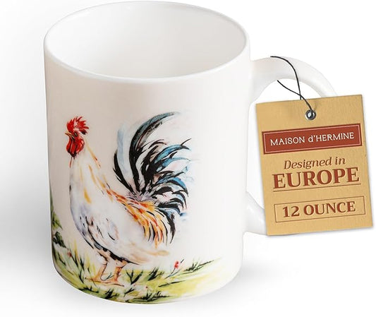 Maison d' Hermine Coffee Mug with Handles Tea Cups (12 Ounce, Pack of 1) | Fine Bone China Coffee Mugs for Hot Beverages Cappuccino Latte Home Restaurant Hotel Spring Summer -Campagne - Coq by MaisondHermine