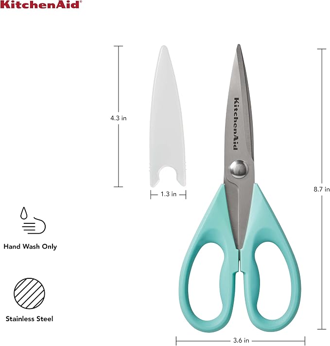 KitchenAid All Purpose Kitchen Shears with Protective Sheath Durable Stainless Steel Scissors, Dishwasher Safe, Soft Grip Comfort Handle, 8.72 Inch, Aqua Sky - Image 2