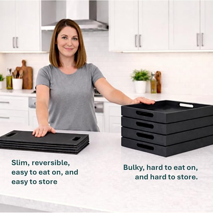 2-in-1 Serving Tray & Placemat | Faux Leather & Reversible | Lays Flat as a Placemat or Folds into an Ottoman Food Tray, Easy to Clean - Image 3