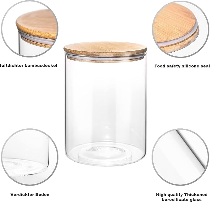 YUNCANG Glass Storage Jars,2 PACK -108oz/3200ml Clear Glass Food Storage Containers with Airtight Bamboo Lid Stackable Kitchen Canisters for Candy,Cookie,Rice,Sugar,Flour,Pasta,Nuts and Spice Jars - Image 4