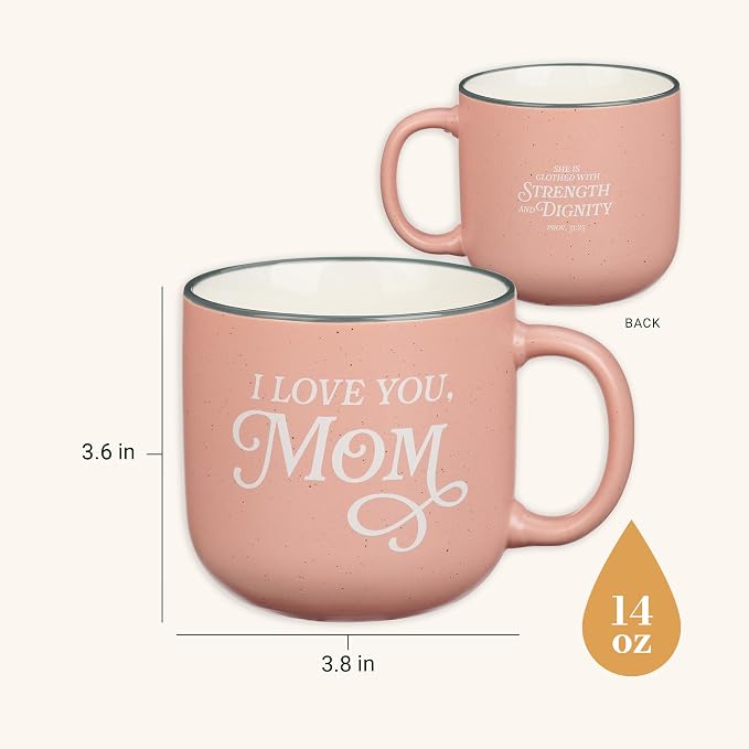 Christian Art Gifts I Love You Mom Coffee Mug, Proverbs 31 Bible Verse, Microwave/Dishwasher Safe, 14 oz, Pink & White Mom Mug, Gifts for Mom - Image 2