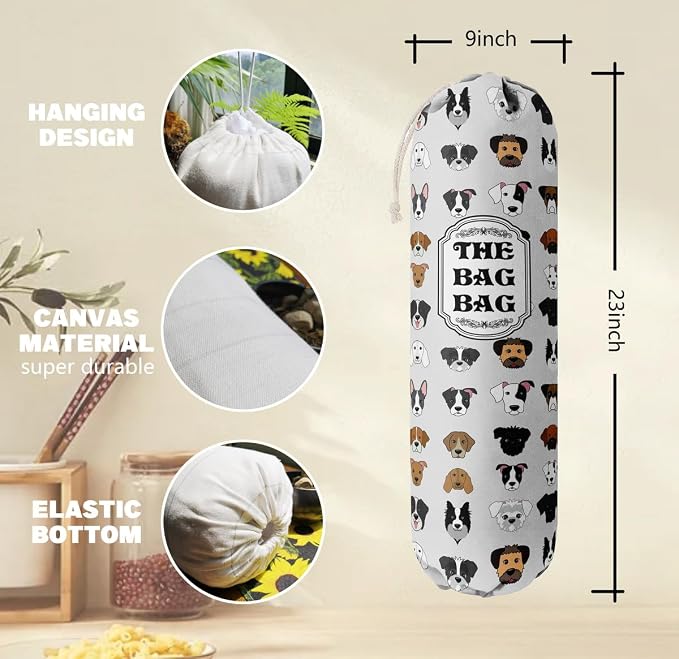 Grocery Bags Holder Organizer For Shopping Bags, Wall Mount Plastic Bags Storage Container Dispensers, Pet Lovers Home Kitchen Bags, The Bag Bag Grocery Bag Holder, Gifts For Women Dog Mom Dad (G-9) - Image 3
