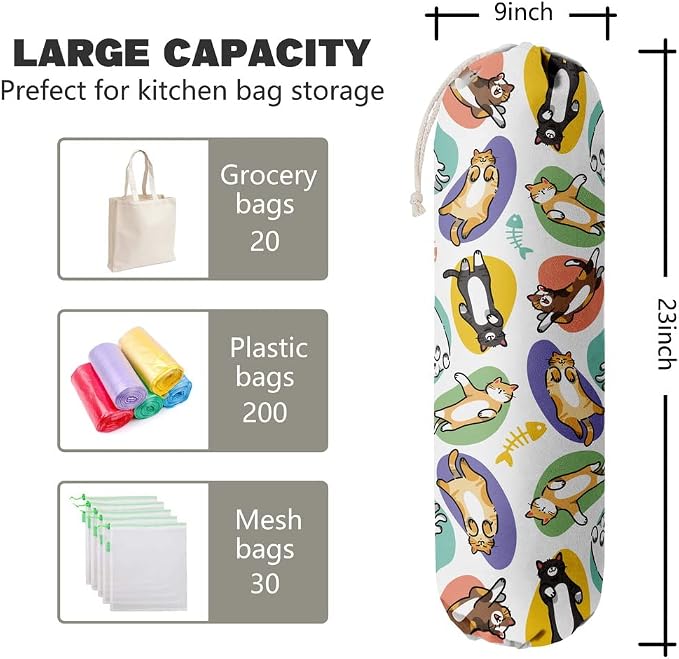 Cat Pattern Grocery Bags Holder Organizer For Shopping Bags，Wall Mount Plastic Bags Storage Container Dispensers, Pet Lovers Home Kitchen Gifts For Family, Friends, Cat Mom, Cat Dad, Women - Image 2