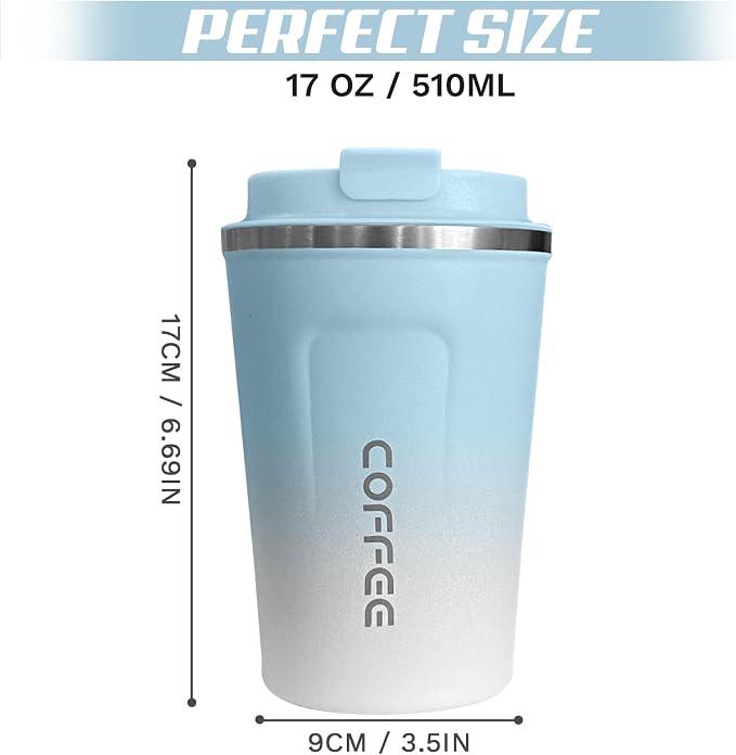 SPLMIFA Travel Coffee Mug Leak-Proof, Reusable Coffee Cups with Lids, Stainless Steel Vacuum Insulated Coffee Tumblers, Thermal Insulation Cup for Men and Women Hot & Cold Drinks(2nd-Blue White, 17OZ) - Image 5