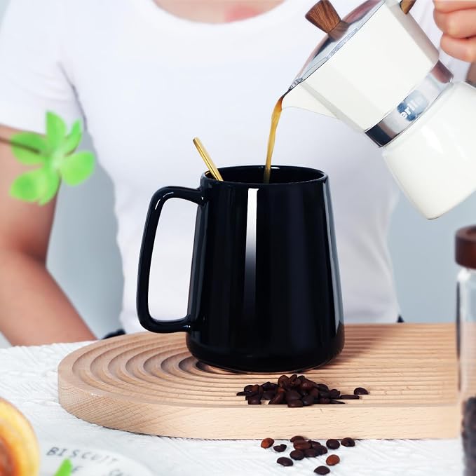 24 OZ Large Coffee Mug, Nice Ceramic Tea Cup with Big Handle for Dad Men Women, Unique Style For Any Kitchen, Black - Image 6