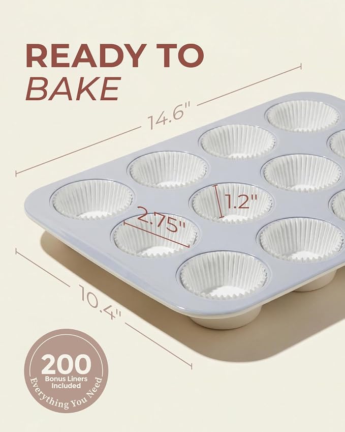 CARTMAN 2-Pack Ceramic Muffin Pan 12 Cup with 200 Cupcake Liners, Non-Stick & Non-Toxic Baking Tin for Healthy Muffins and Cupcakes, Perfect for Home Kitchens and Parties - Image 6