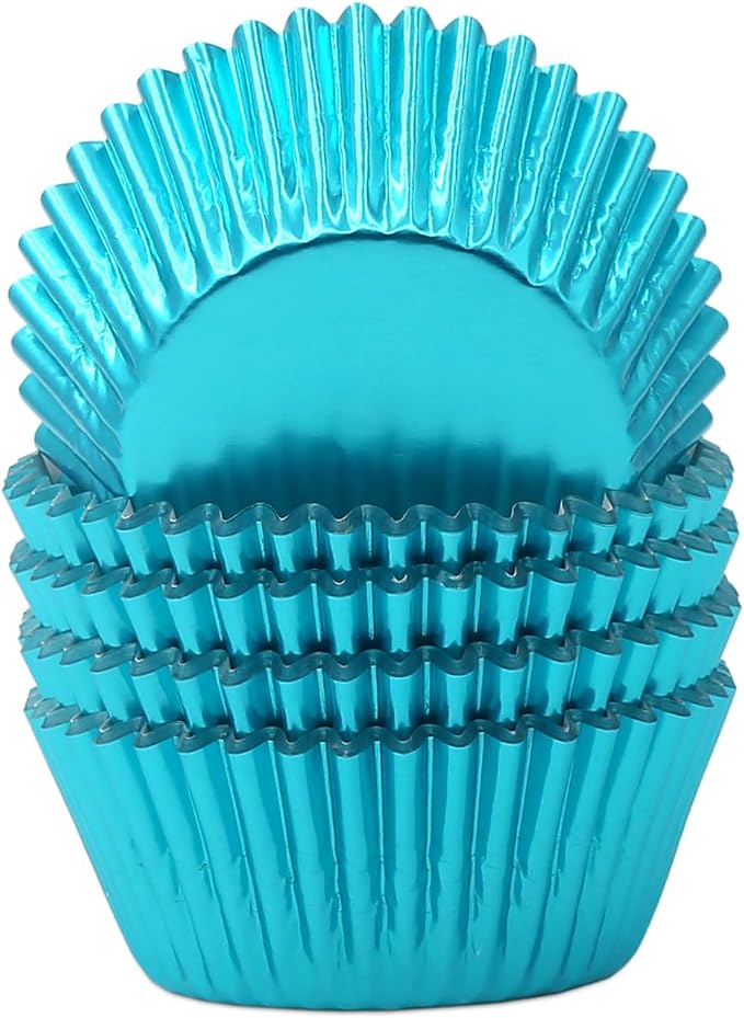 Standard Aqua Blue Foil Cupcake Liners Muffin Baking Cups for Party and More, 100-Count by Mombake